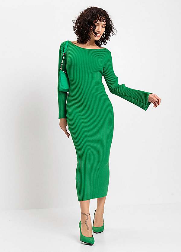 POLYAMIDE OFF-THE-SHOULDER DRESS - Green