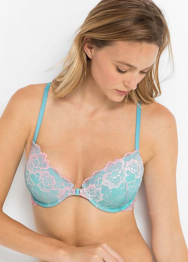 Padded underwired lace bra - Light turquoise - Ladies