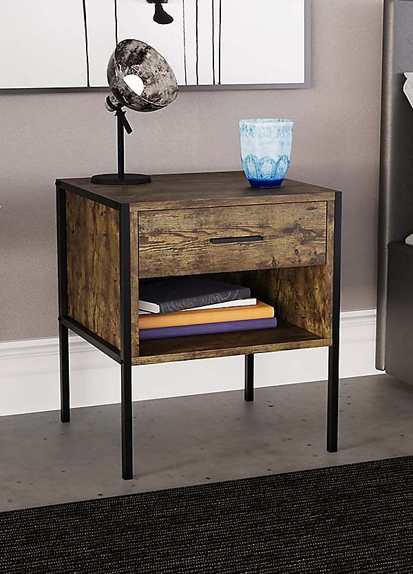 Metal and wood on sale bedside table