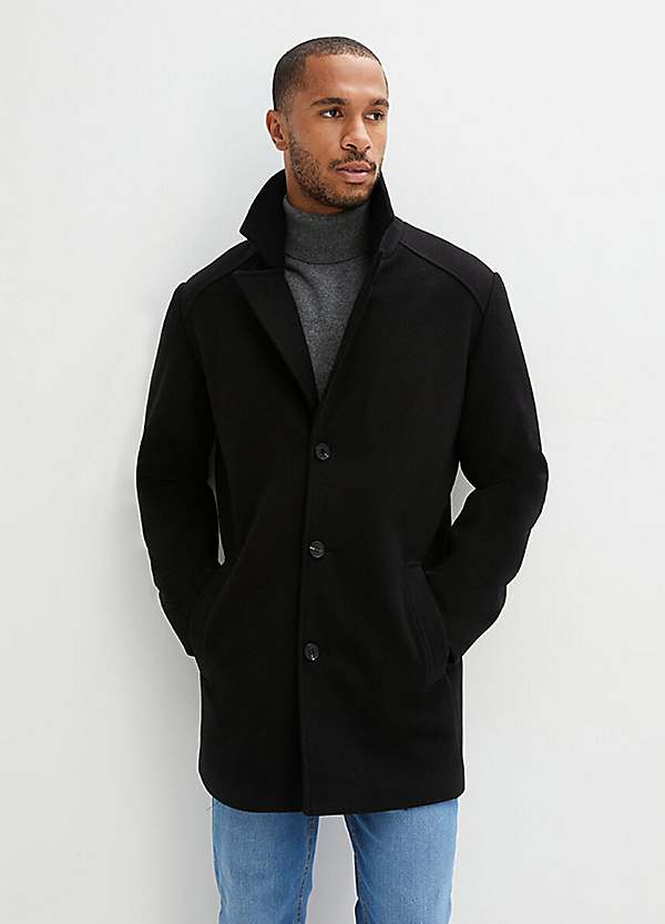 Men's short cheap black wool coat