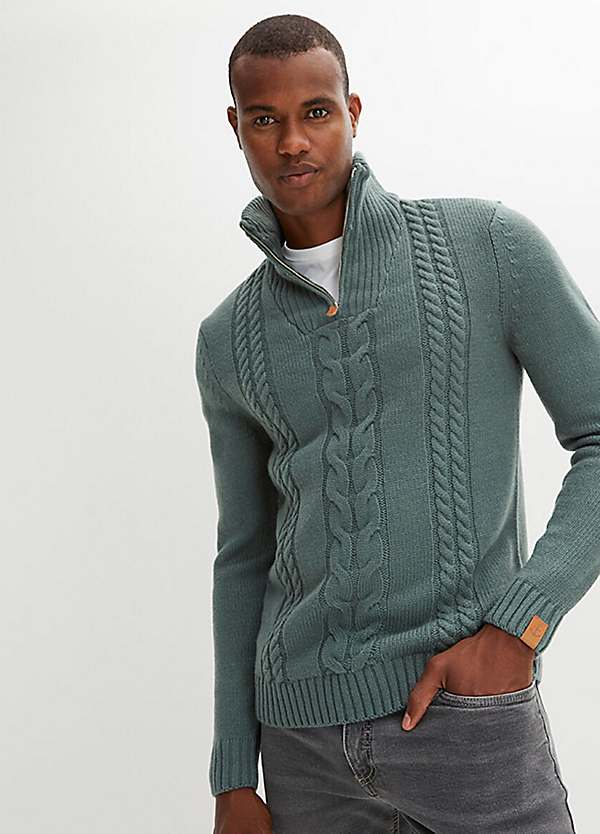 Zip Collar Long Sleeve Knitted Jumper by bonprix bonprix