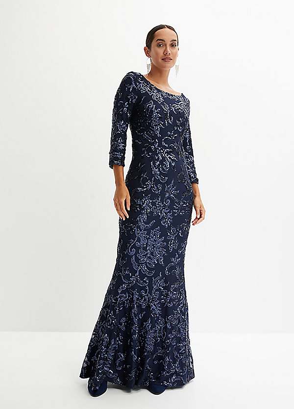 bonprix sequin party dress - dark green - size 14/16 Women's Glitter Green Sequins Long Prom Dress With High Slit Y4945   Simplepromdress