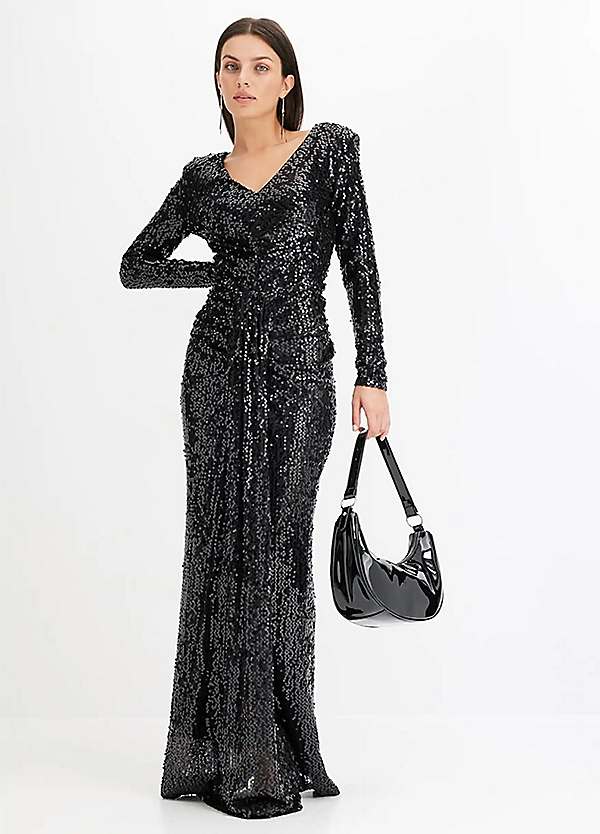 bonprix Sequin Ruched Evening Dress | bonprix