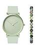 bonprix Sekonda Ladies Green Palette 2 Piece Gift Set with Light Green Dial Watch & Moss Agate Beaded Bracelet